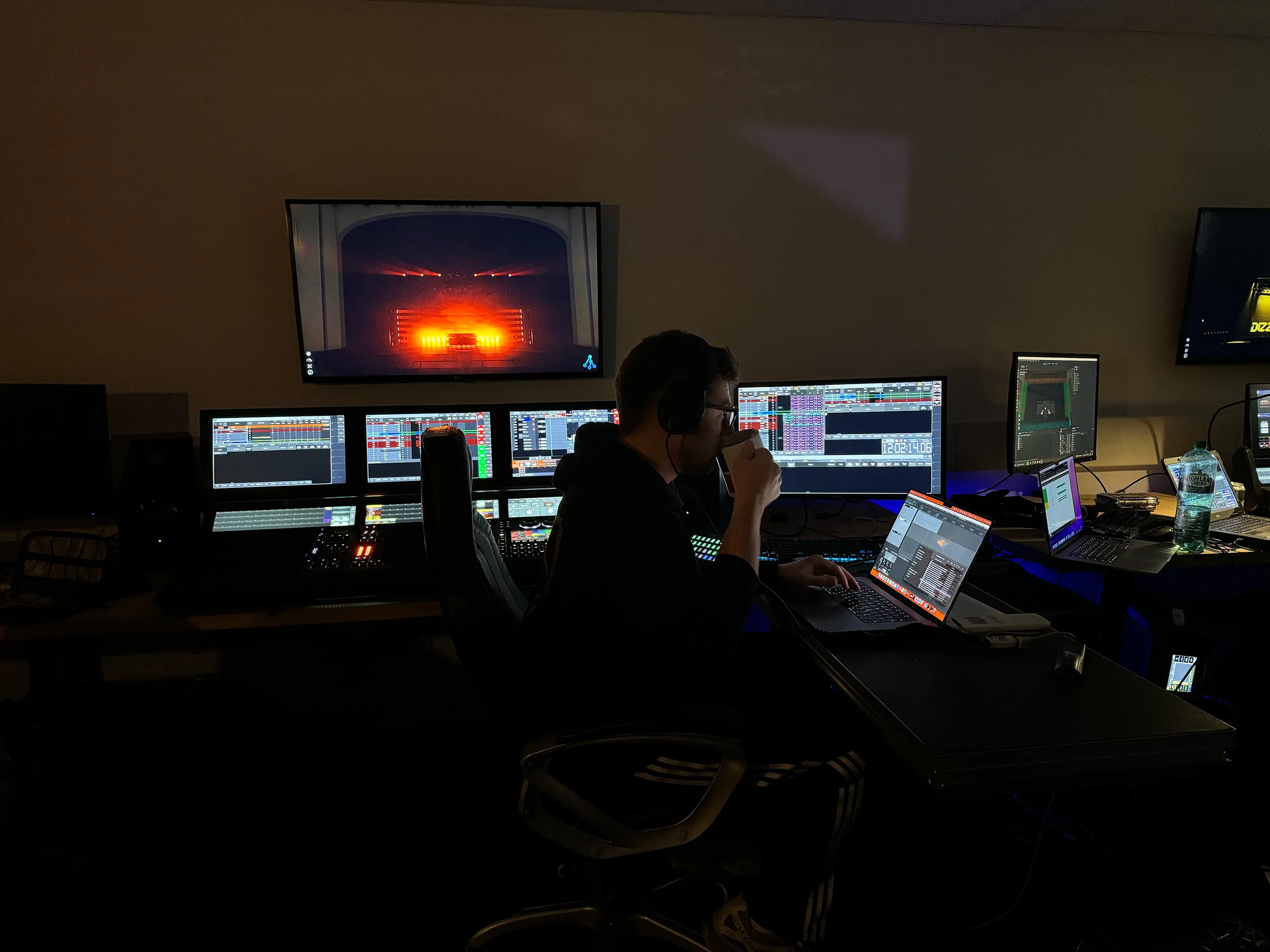 Jake programming the show in the studio