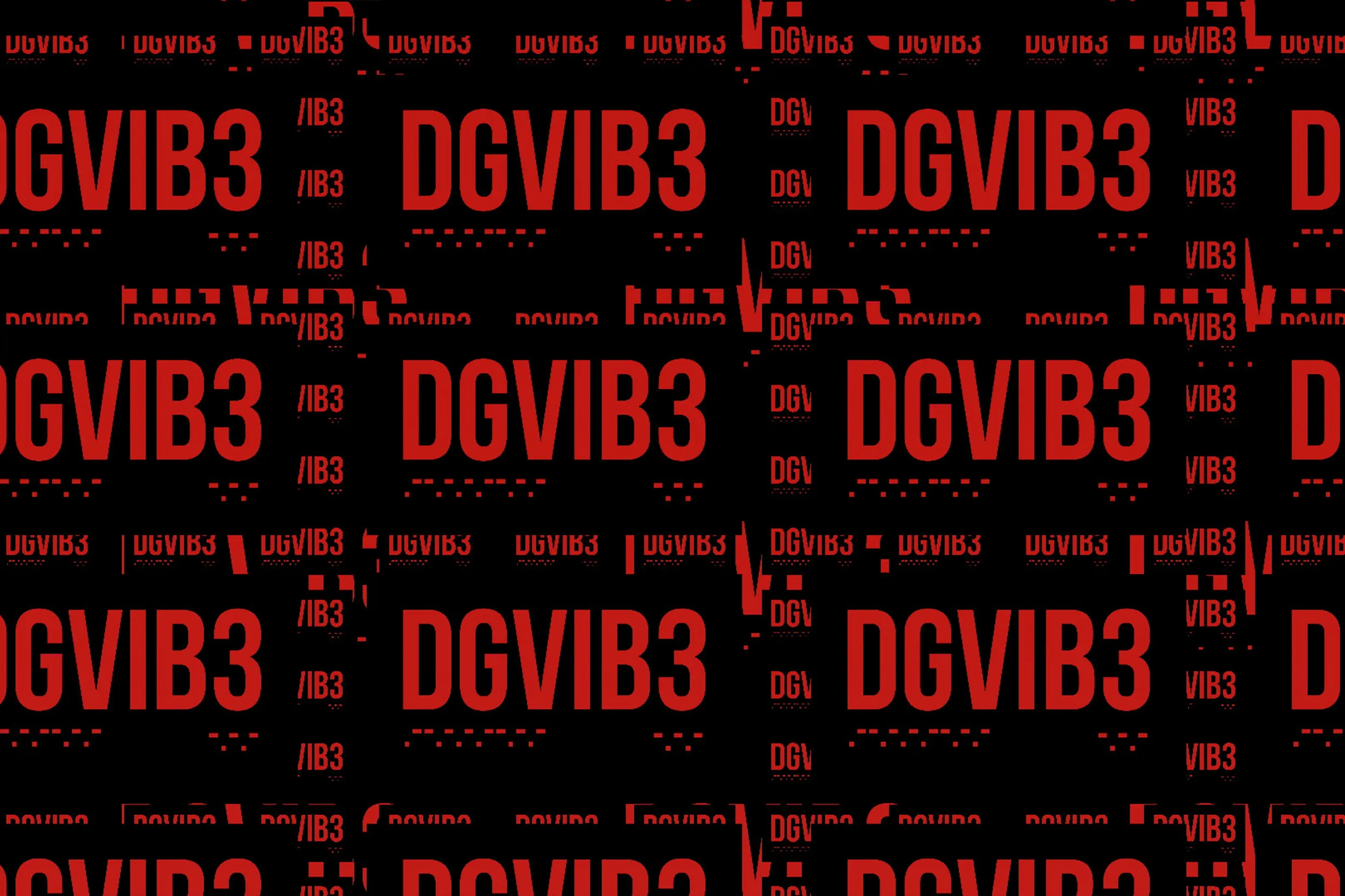 A repeating pattern of the DGVIB3 name in red on black