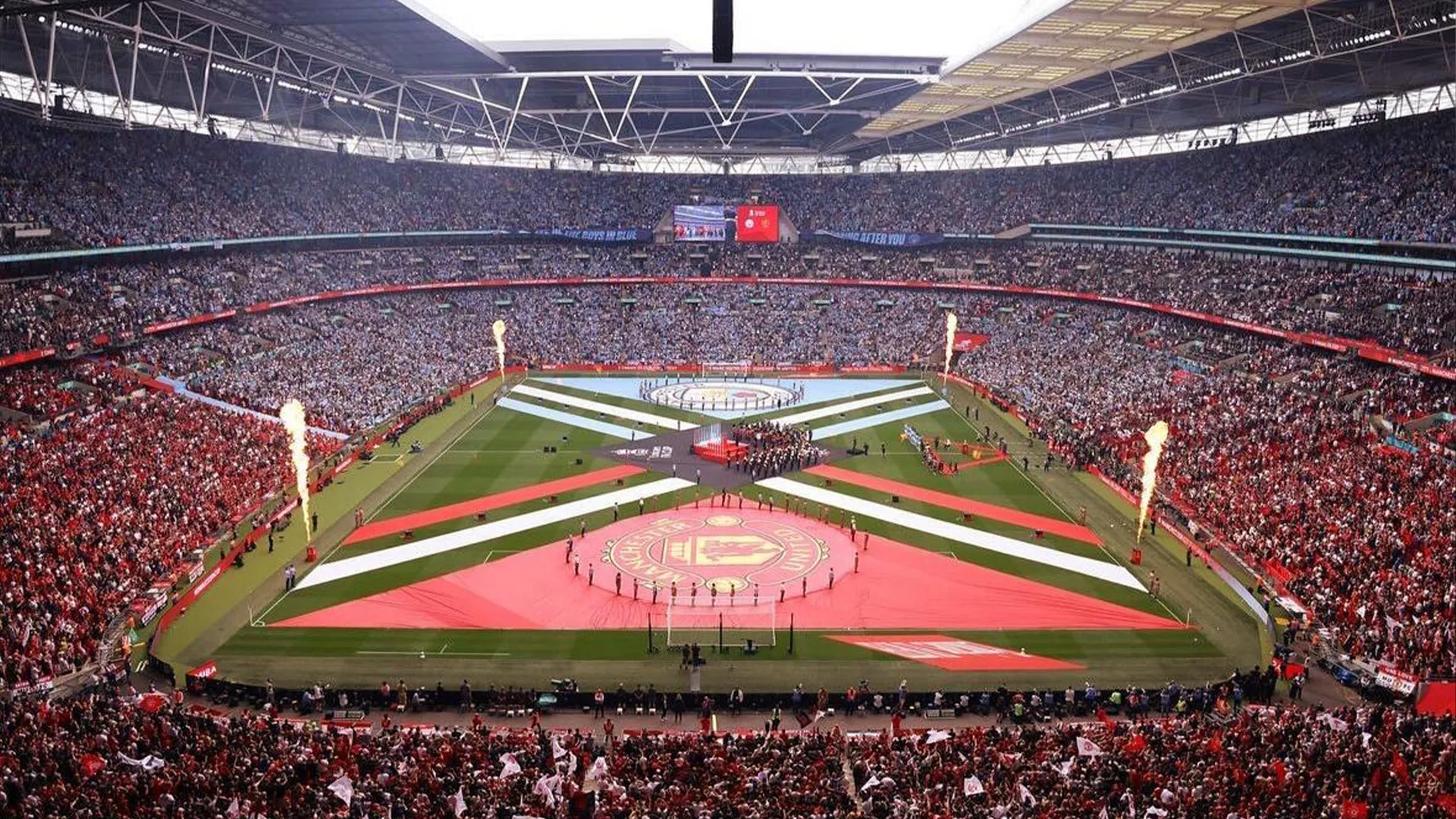 Pre-match pitch display at Wembley ahead of the FA Cup Final